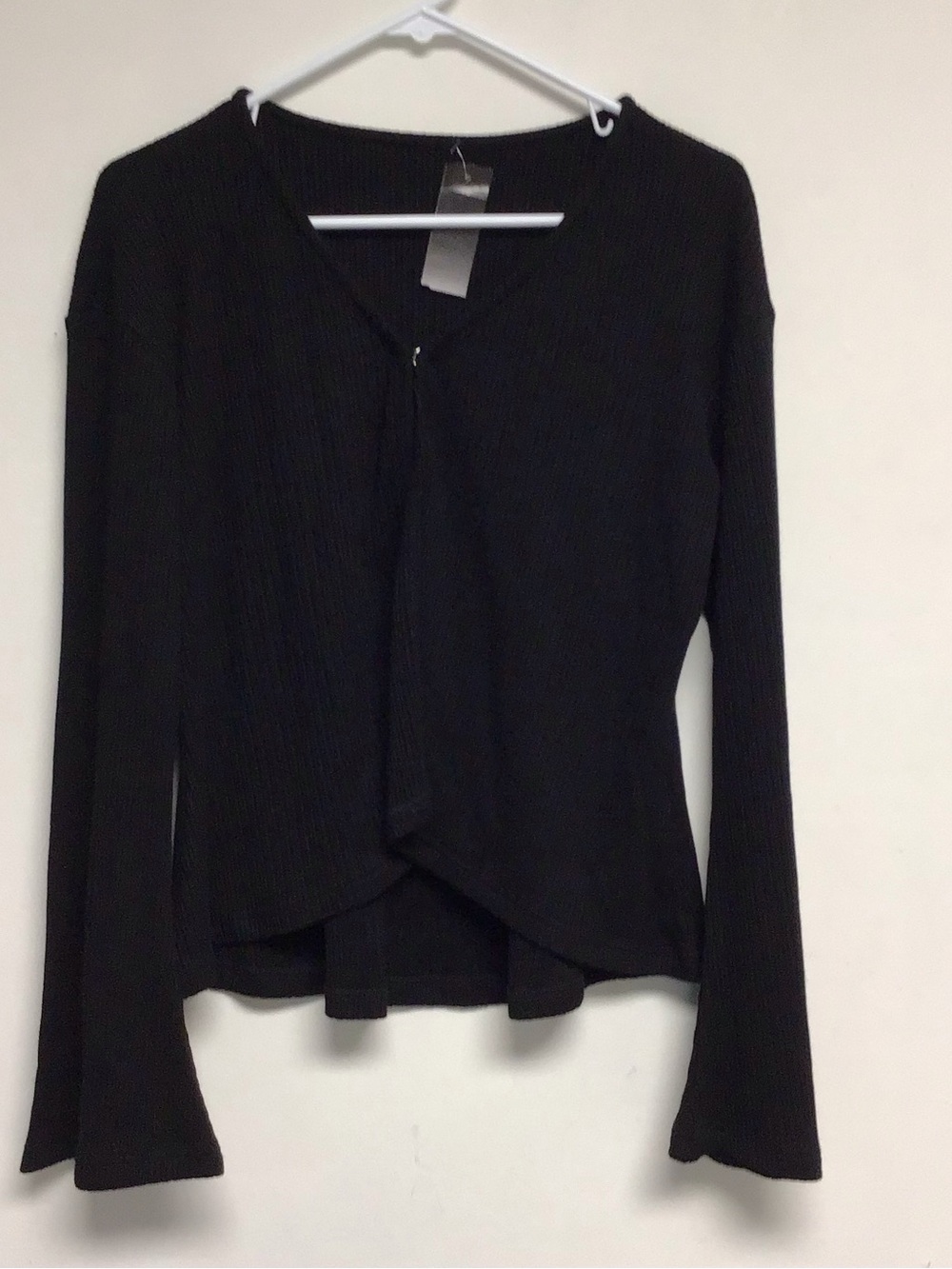 5 OGL Black Ribbed Open-Front Knit Top